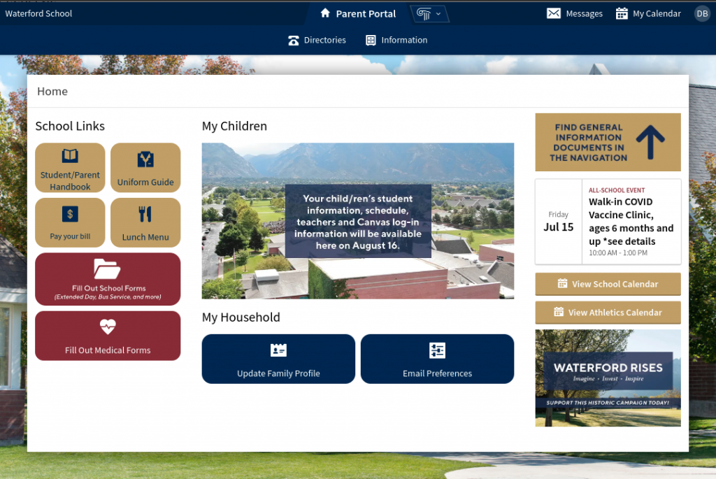 Parent Portal Home Page